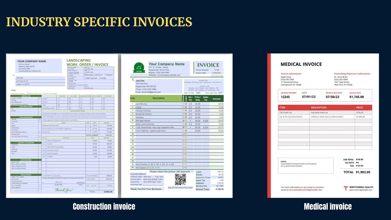Industry specific invoice dataset