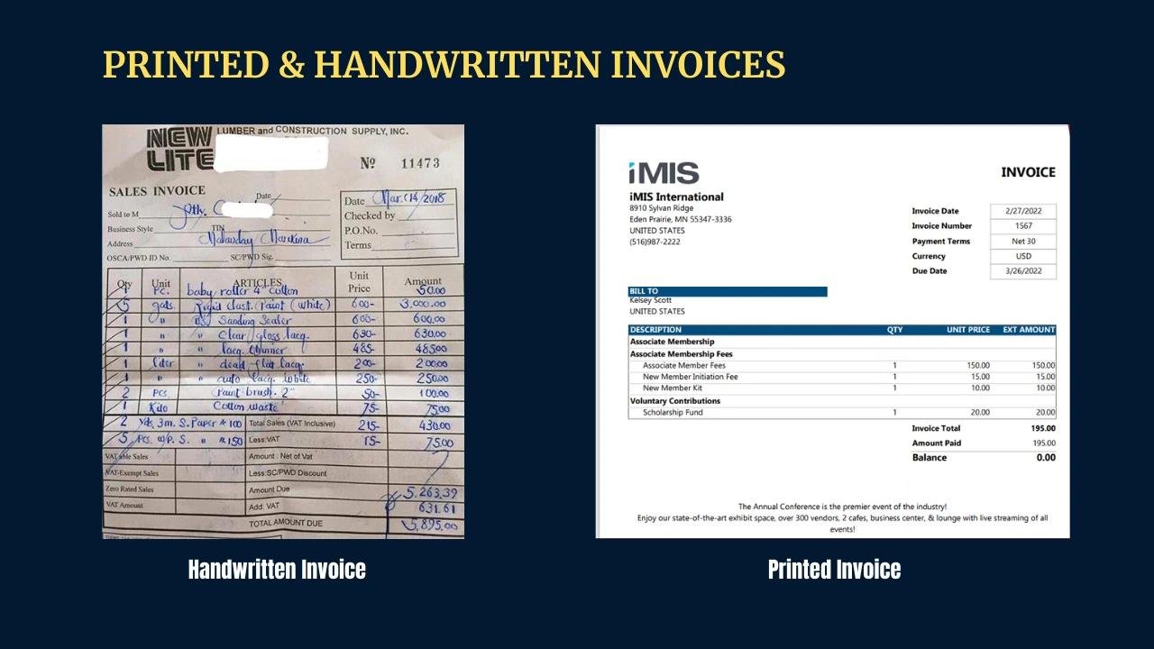 Printed or handwritten invoice dataset