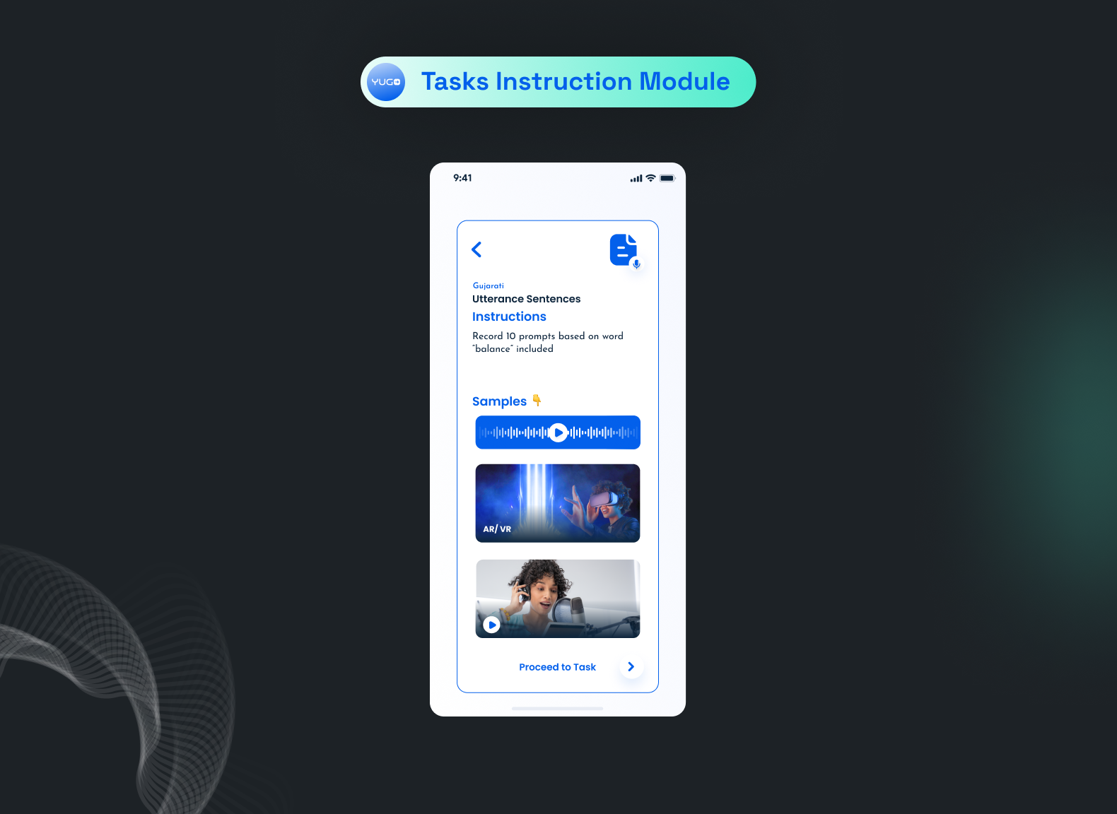 Yugo(a speech data collection app) showcasing instructions/rules/guidelines for performing quality assurance or raw recording task