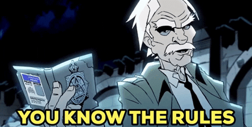 Old man reading rule book GIF