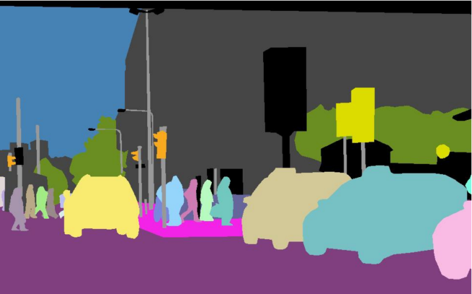 For a given image showcasing ground truth for: Panoptic segmentation task (per-pixel class+instance labels)