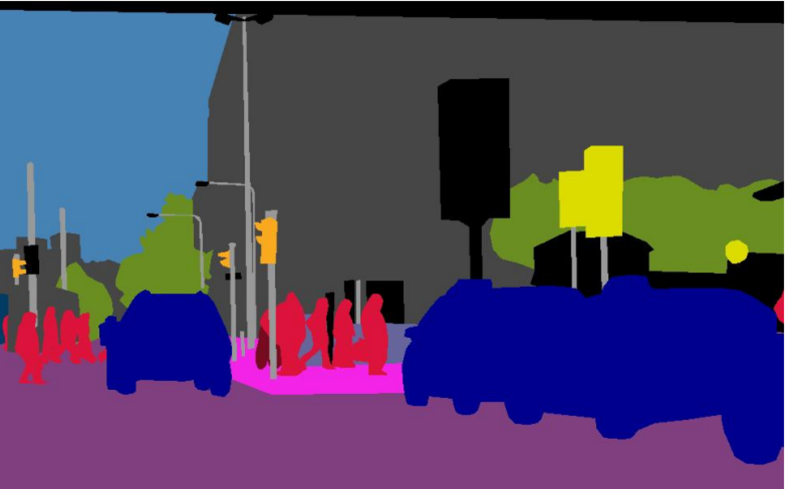 For a given image showcasing ground truth for: semantic segmentation (per-pixel class labels)