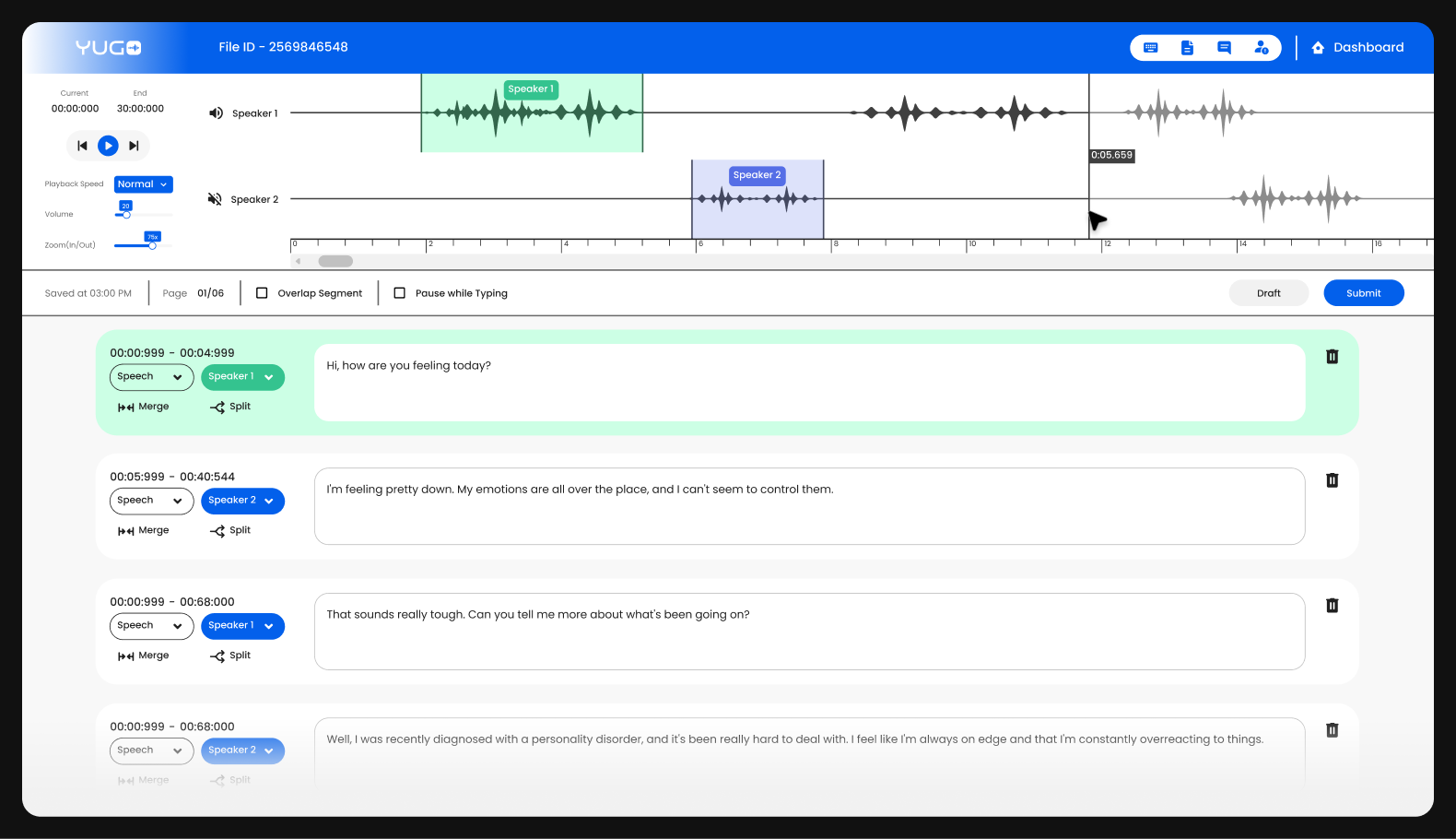 FutureBeeAI's Yugo transcription web app is your go-to tool for accurate, reliable speech-to-text conversion. See a screenshot now!